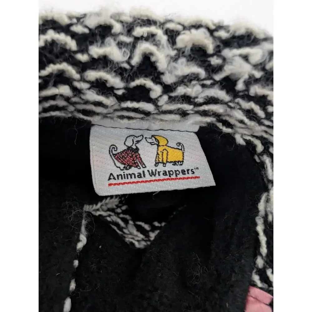 Black And White Knit Dog Sweater Jacket Pink Trim Lace Detail Size 10 Animal Wra